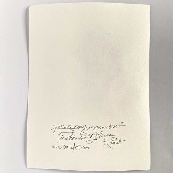 Piñata Pony in a Sombrero Art Original Watercolor Painting Matted 11x14in - Picture 6 of 6